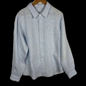 Puro Lino Mens Long Sleeve Button Down Shirt 100% Linen Sz L Blue Beachy Classic